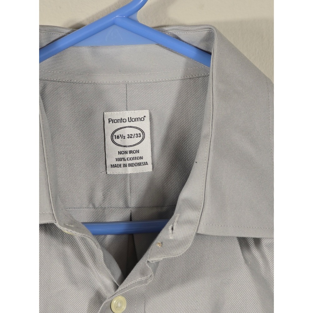 Pronto Uomo Dress Shirt Non Iron Long Sleeve Button Up Gray 16 1/2‎ 32/33
